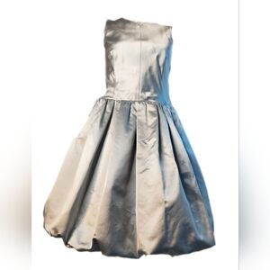 □$5,700 OSCAR DE LA RENTA ICONIC SILK OCEAN BLUE BUBBLE HEM RUNWAY DRESS US 8